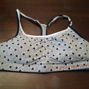 Tommy Hilfiger Star Print cotton padded Sports Bra XL blue gray